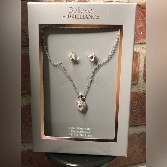 believe by brilliance Jewelry - Believe by Brilliance Fine Silver Plated Crystal Heart Earring and Pendant, NIB